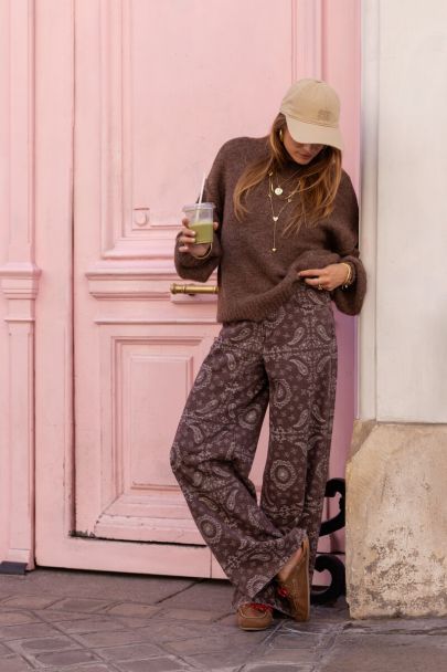 Jean large marron à imprimé paisley