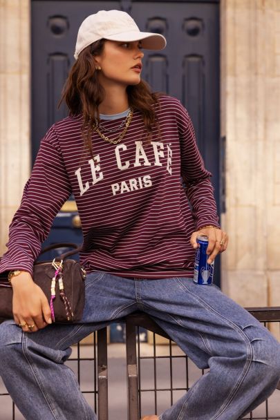 Burgundy gestreepte longsleeve 'Le cafe Paris'