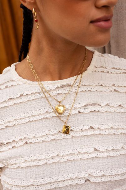 Vintage schakelketting met hart medaillon