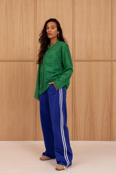 Dark blue wide jogger trousers with stripes