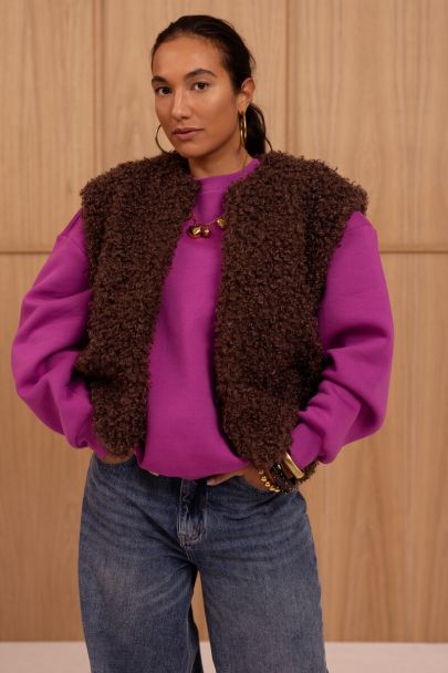 Gilet sans manches marron en fausse fourrure