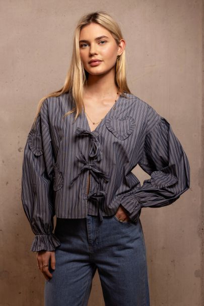 Blauw gestreepte blouse met strikjes & hartjes