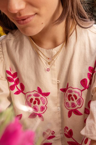 Collier Botanical avec petite fleur en strass rose