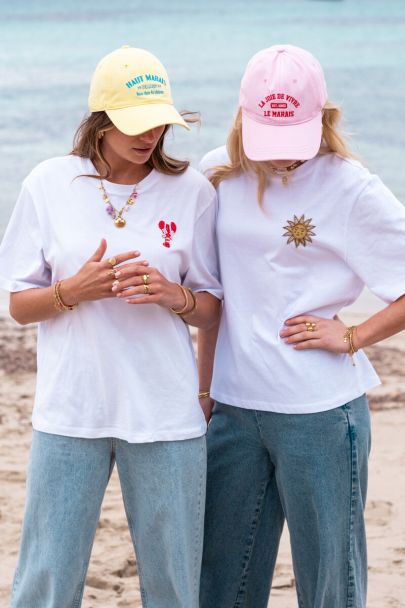 Wit T-shirt met een kreeft detail