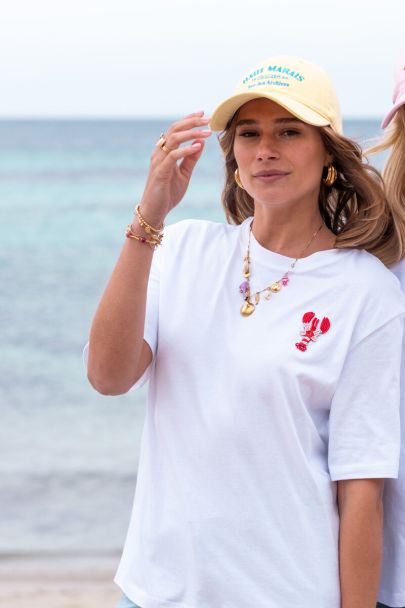 Wit T-shirt met een kreeft detail
