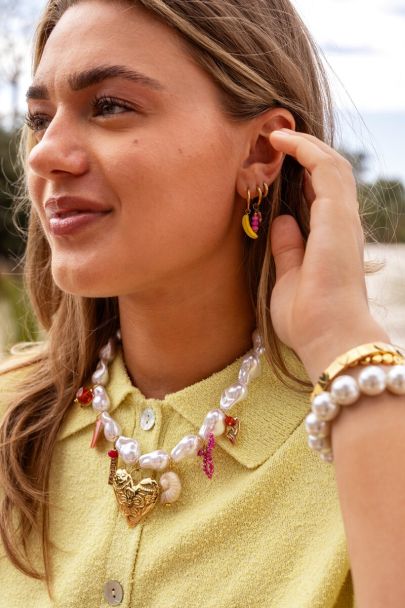 Tropical oorringen met roze kralen