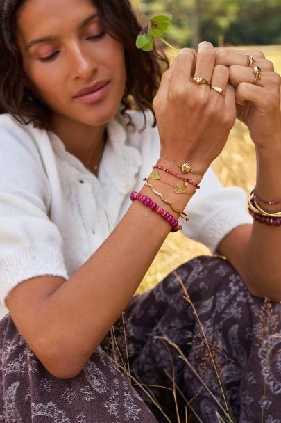 Fortune burgundy elastieken mini kralen armband