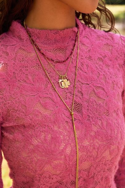  Collier Fortune mini perles fantaisie bordeaux