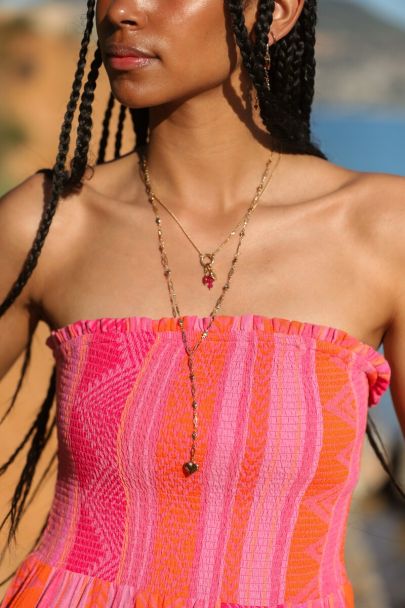 Roze strapless jacquard maxi jurk