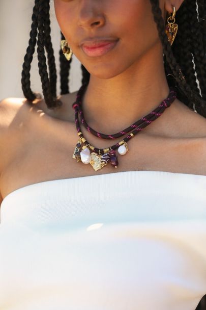 Sunrocks braune Stoffkette mit Charms