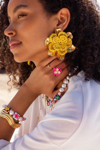 Boucles d'oreilles Tropical maxi fleur jaune 