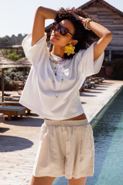 T-shirt blanc imprim&eacute; fruits "coucou" 