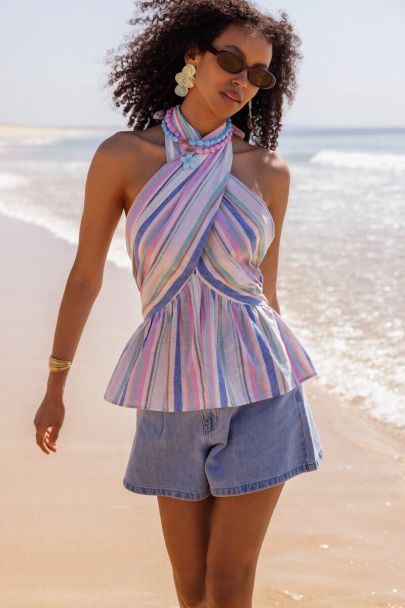 Mehrfarbiges Neckholder-Oberteil mit Streifen