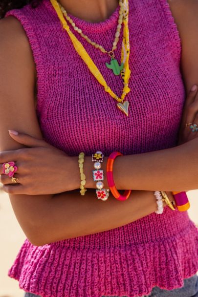 Pink striped narrow yarn bangle