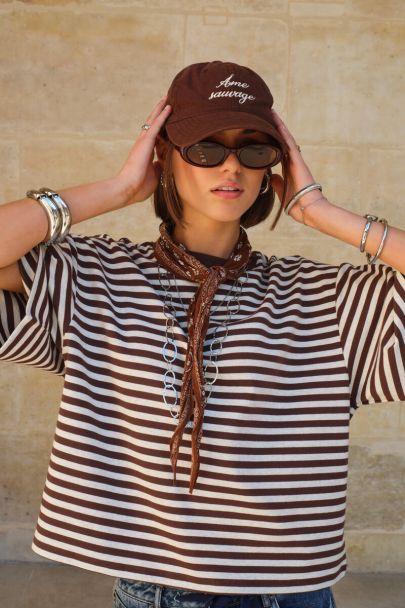 Brown striped boxy T-shirt 