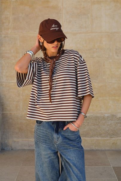 Brown striped boxy T-shirt 