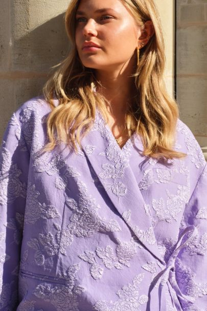 Lila oversized jacquard blazer jurk met strik detail