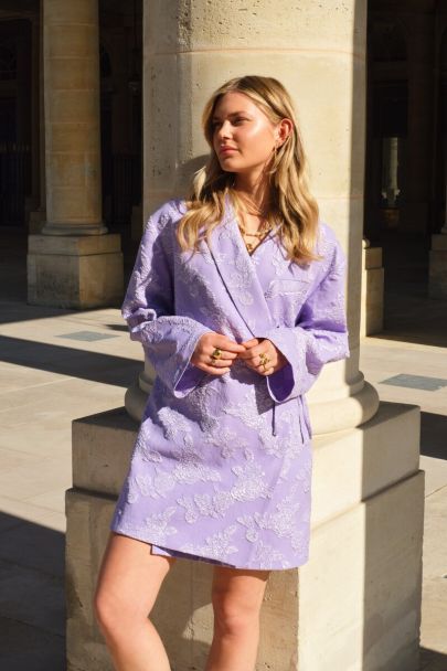 Lila oversized jacquard blazer jurk met strik detail