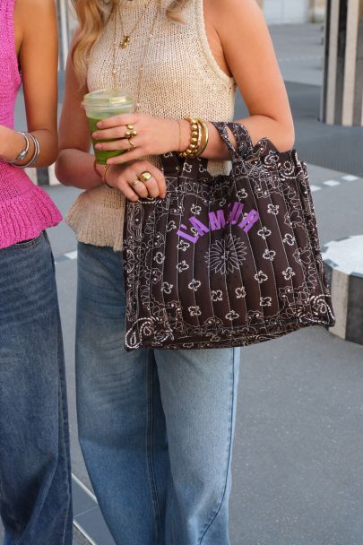 Dark brown L'amour shopper with bandana print