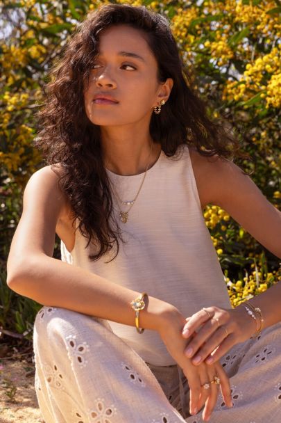 Beige mouwloze top in ballon look