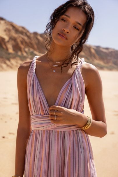 Robe longue convertible orange à rayures 