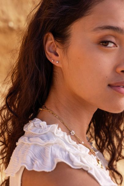 Ensemble de piercings d'oreille avec trèfle à strass et perle d'eau douce