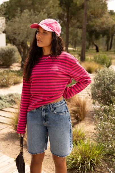 Roze gestreept T-shirt met lange mouwen