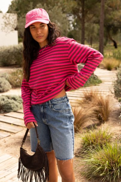 Roze gestreept T-shirt met lange mouwen