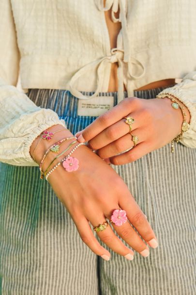 Bracelet double Botanical avec fleur rose 