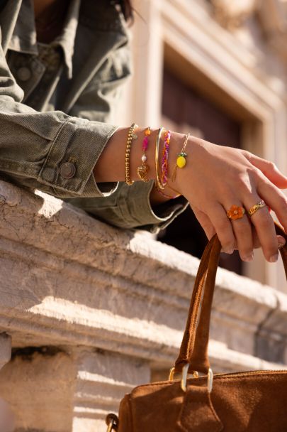 Bracelet tressé Ciao avec perles roses et orange