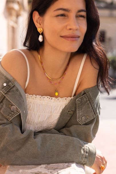 Ciao ketting met roze en oranje kralen