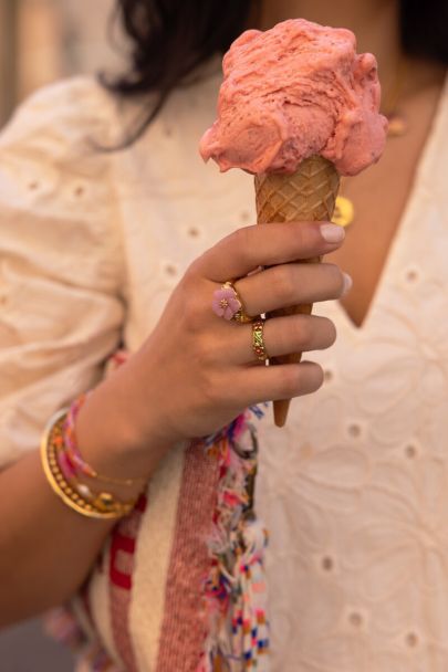 Bague Ciao fleur rose en résine
