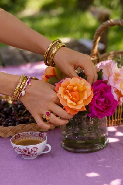 Bague Art maxi avec trois pierres roses