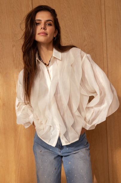 Witte chiffon blouse met ruffles