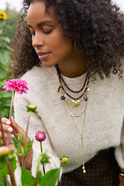 Sunrocks bruine touw ketting met bedels