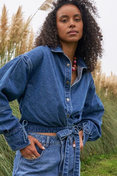 Blouse portefeuille bleu marine avec n&oelig;uds