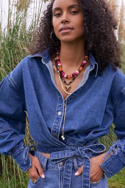 Blouse portefeuille bleu marine avec n&oelig;uds
