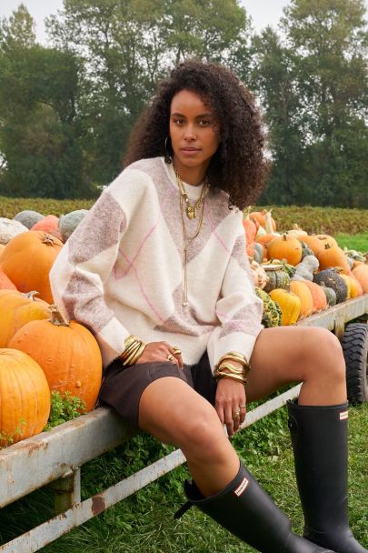 Pull beige à losange