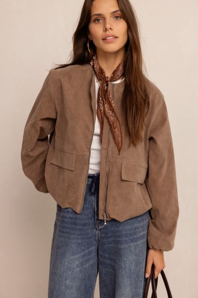 Brown balloon jacket in suede look