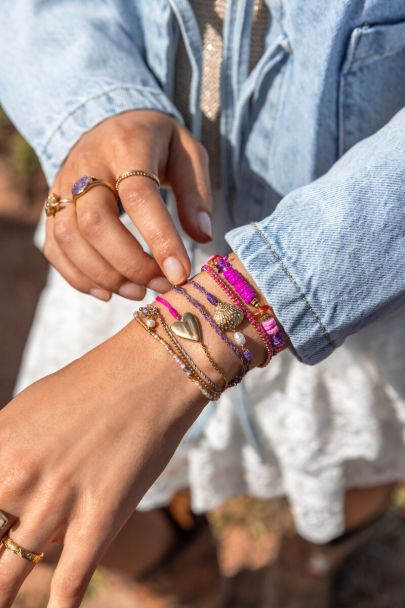 Nomads paarse wikkel armband met schelp