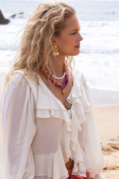 White ruffle blouse with bow