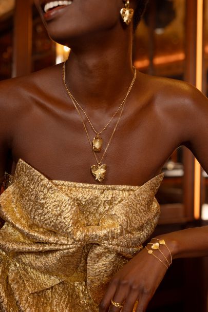 Midnight lange Statement Kette mit gestreiftem Herz