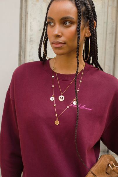 Donkerrode sweater met afneembare sjaal 'Club amour'