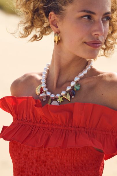 Robe longue rouge à volants