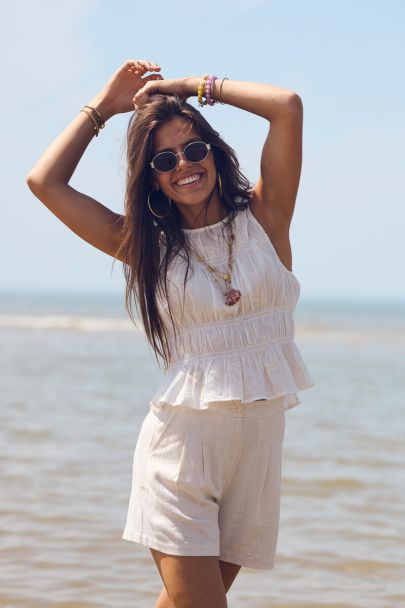 Beige linnen look bermuda short