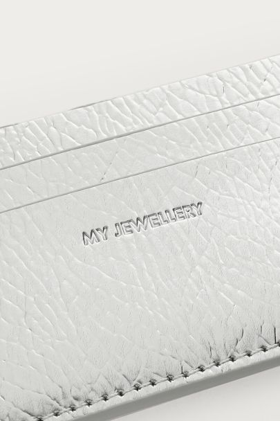 Silver-coloured card holder with croco print