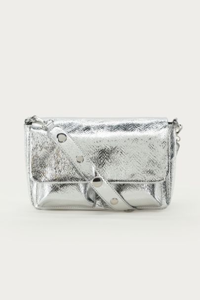 Zilverkleurige crossbody tas met croco design