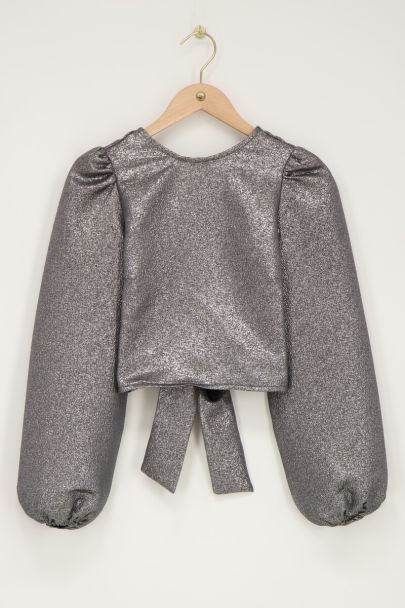 Zilverkleurige lurex top met strik