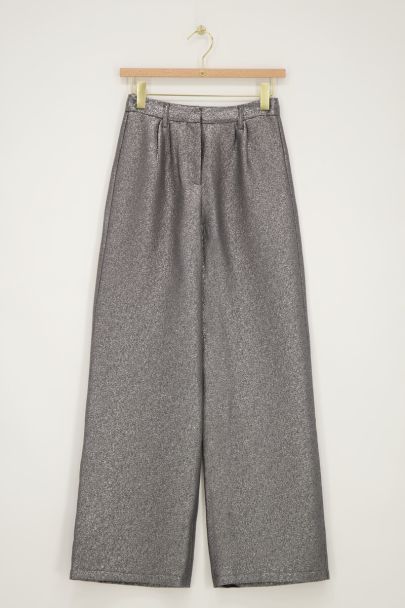 Zilverkleurige wide leg pantalon met lurex