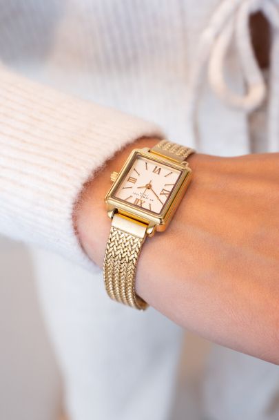 Square watch with braided chain strap